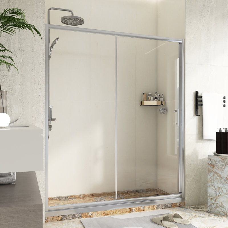 60.In W X 72.In H Single Sliding Framed Shower Door In Chrome