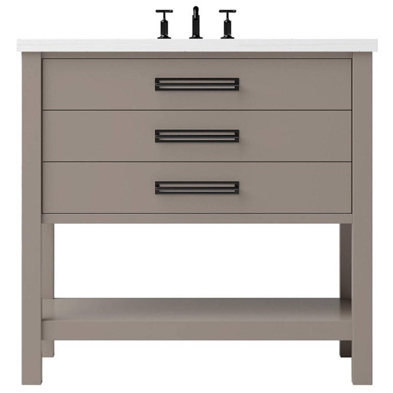 Kiawah Three-Drawer Single Bath Vanity, Taos Taupe, Matte Black, 36"