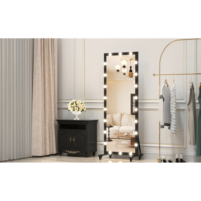 Miroir pleine grandeur avec lumières et 3 modes de couleur, 63 x 24 pouces, luminosité réglable, fixé au mur ou incliné, noir, pour habiller le lit - Miroir suspendu, lumières DEL, commande tactile, salle de bain