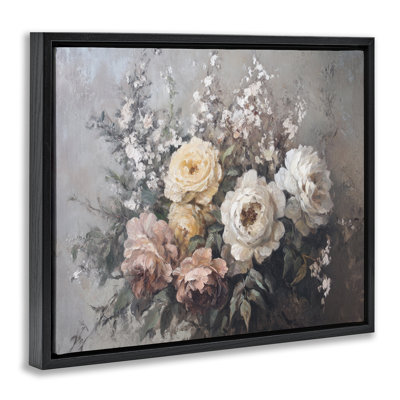  Roses et pivoines sur toile flottante grise par Petal Prints Design