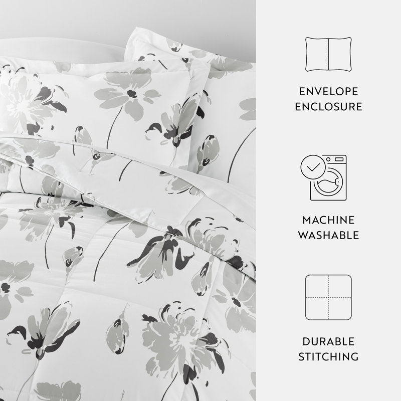 Comforter Set Patterned Microfiber All Season Down-Alternative Ultra Soft Bedding in Magnolia