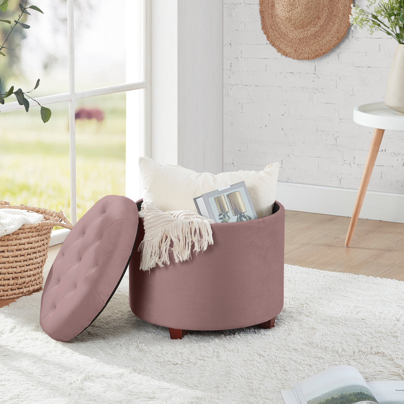 Crompton Upholstered Ottoman, Blush Velvet
