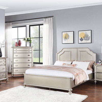 Traditional Style Bed 1pc Two Panel Bed Silver Finish Bedroom Furniture