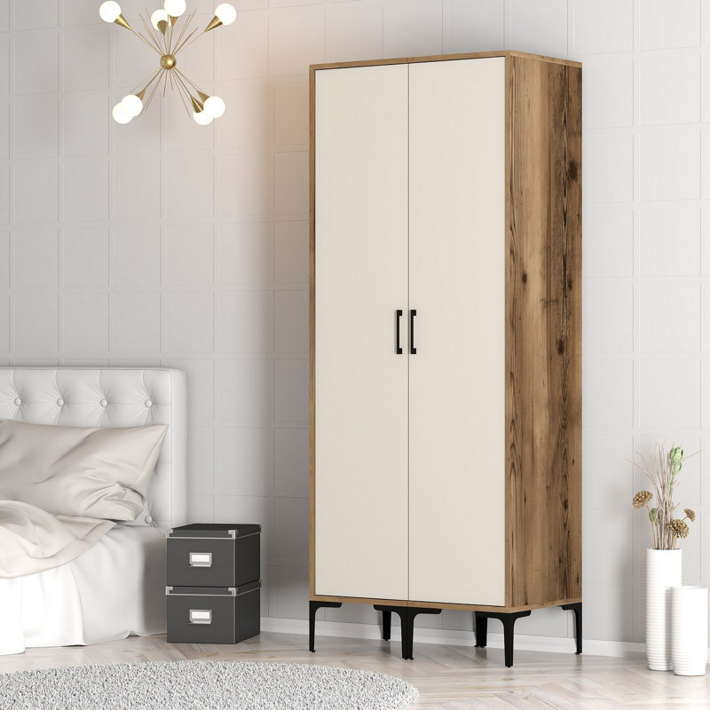 Berend 2 Door Manufactured Wood Wardrobe, Walnut/Cream