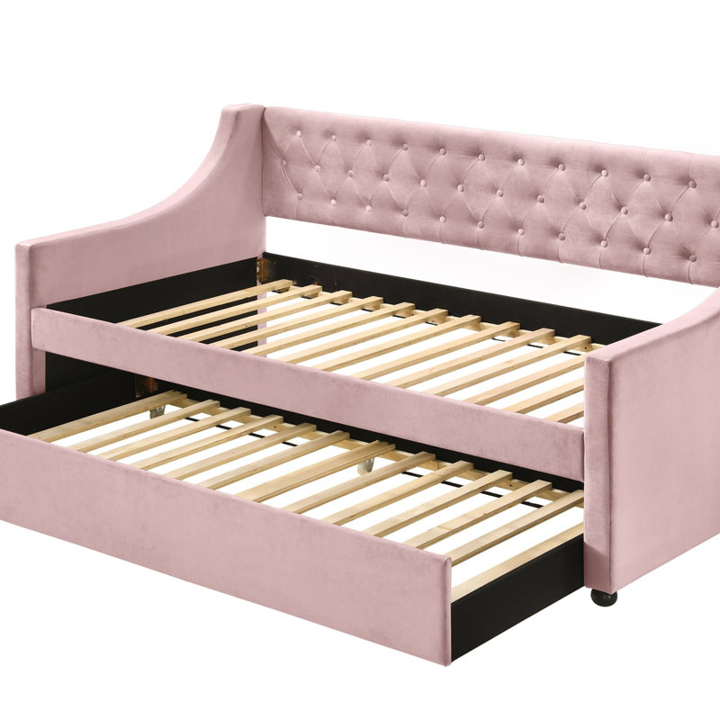Lianna Pink Velvet Daybed W/Trundle