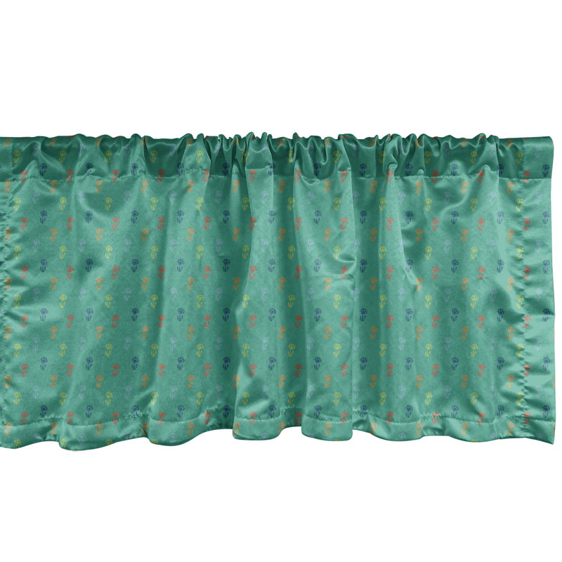Ambesonne 1970s Valance Pack of 2 Colourful Flowers on Green Multicolor, 42" W x 12" L