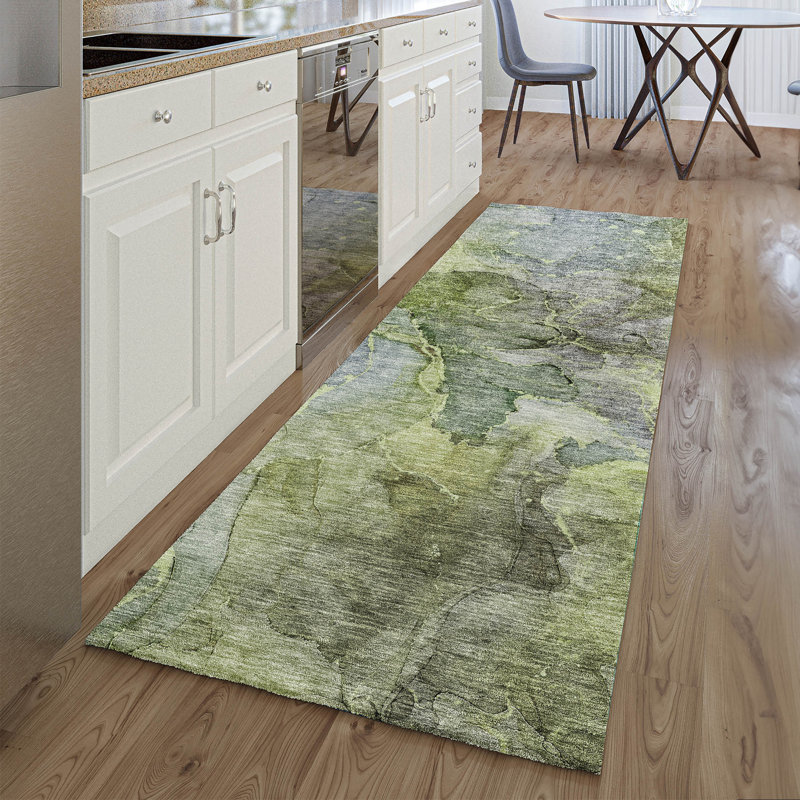 Premium Machine Washable Prisco Olive Rug, Runner 2'3" x 7'6"