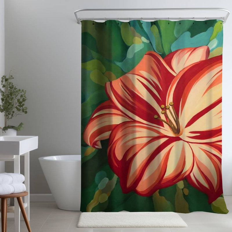 Floral – Polyester Shower Curtain, Dye Sublimation Print, 71" W × 74" L, Multicolor Green