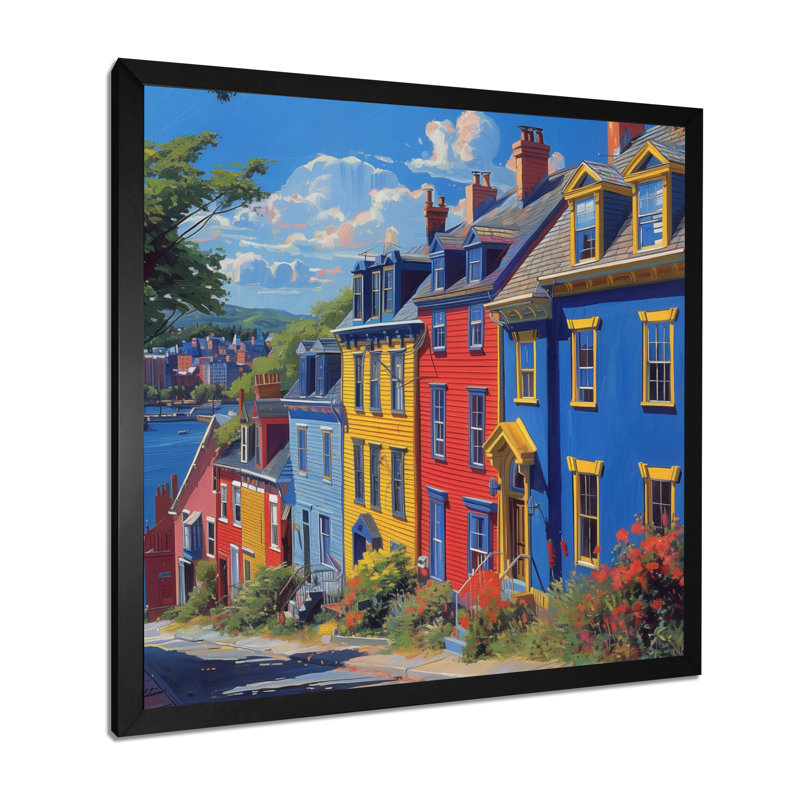 Canada Canada, maisons en rangée à St John II - Canada Wall Art Living Room, Toile encadrée noire simple