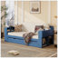Grand lit de jour avec bureau amovible, tiroirs de rangement et table d'appoint hydraulique, bleu-129747077