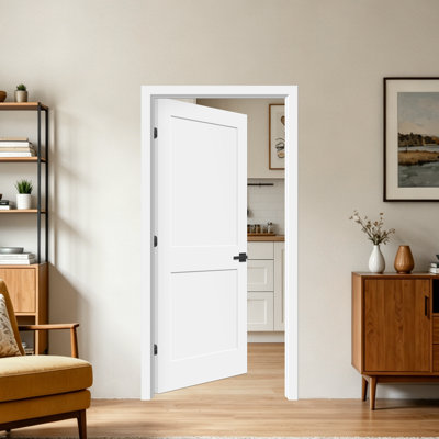 Aucune assemblée requise Porte pré-suspendue en bois manufacturé à 2 panneaux en bois massif avec cadre 4-9 / 16 po