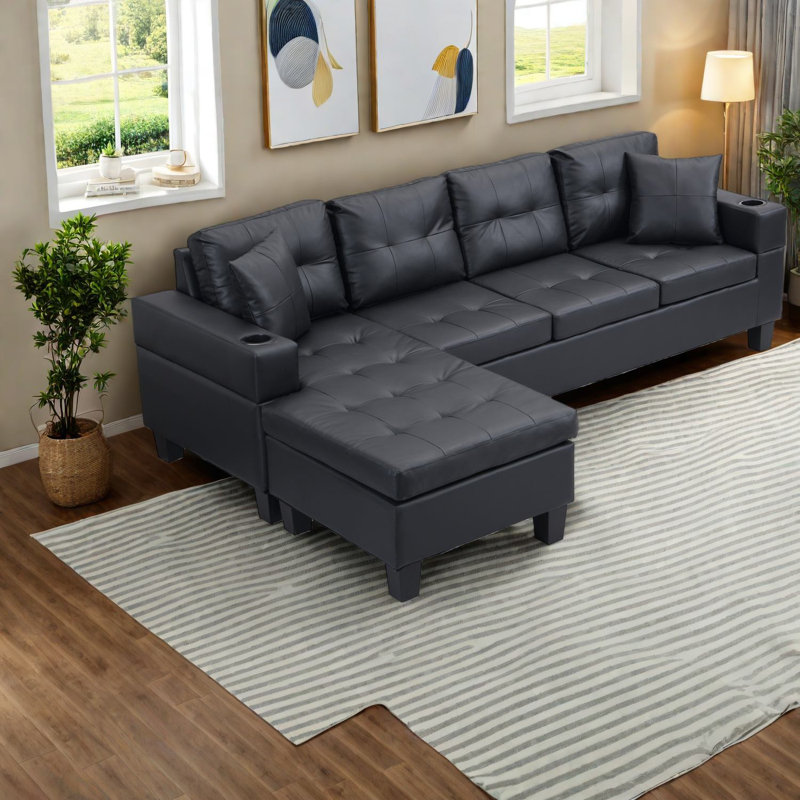 Canapé modulaire noir avec méridienne