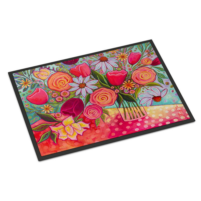 Guerrina Non-Slip Doormat, Polka Dots Flowers