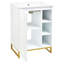 Ensemble de meuble-lavabo de salle de bain blanc Ody 24 pouces pour les petits espaces, conception moderne avec lavabo en céramique, pieds dorés et rangement semi-ouvert