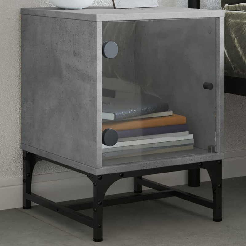 Genagra 35cm W Steel Bedside Table, Concrete Grey, Set of 2