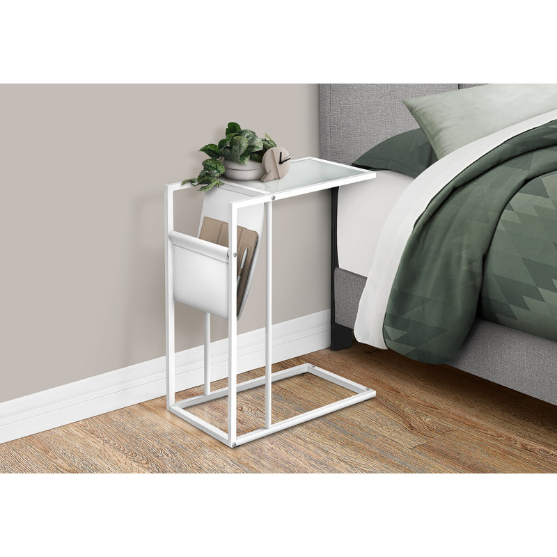 Table d'appoint, en forme de C, bout, côté, collation, rangement pour magazines, salon, chambre à coucher aspect cuir, métal, contemporain, moderne