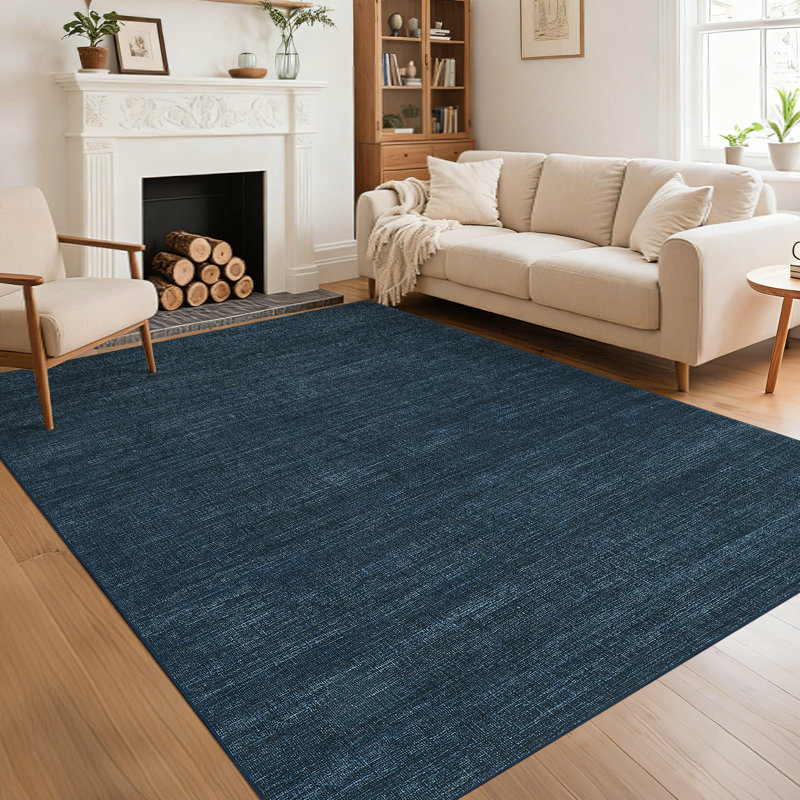 Machine Washable Area Rug for Living Room Modern Solid Color Throw Carpet for Bedroom Dining Room, Rectangle 8' x 10', Blue