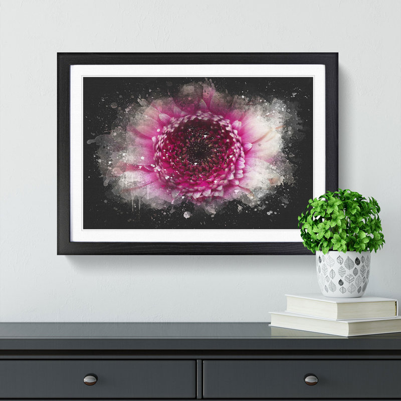 Heart of a Pink Gerbera - Picture Frame Graphic Art Print, 33cm H x 45cm W x 2cm D, Black Framed