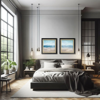 Soft Blue and Beige Ocean Beach Seascape Contemporary Illustrations Modern Art Minimal Relax/Calm