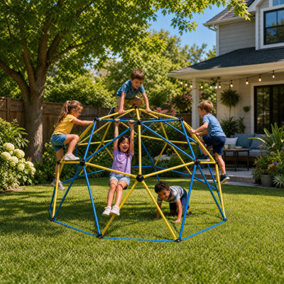 Dôme d'escalade géodésique de 10 pi avec hamac, gymnase d'extérieur robuste pour enfants, capacité de poids de 1 000 lb, aire de jeu pour enfants certifiée ASTM et CPC