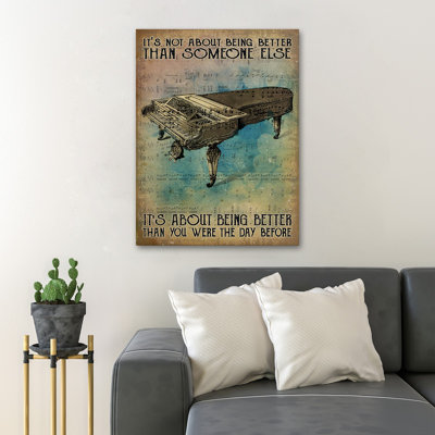 Piano avec disque mélodique - It's Not About Being Better Than Someone Else Gallery, toile tendue - musique Illustration décor, décor de salon brun et bleu