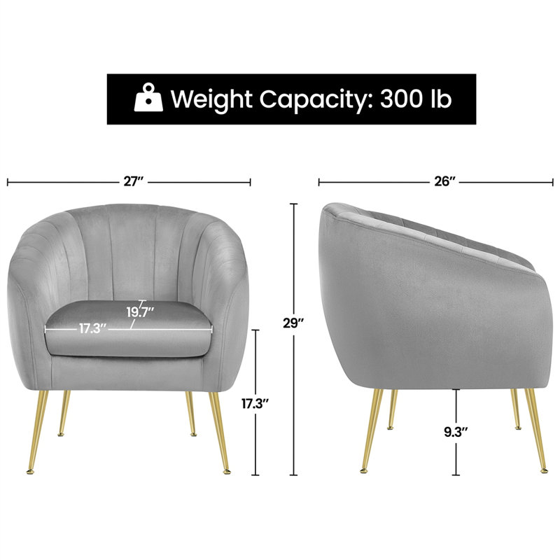 Fitchburg Velvet Barrel Chair, Gray
