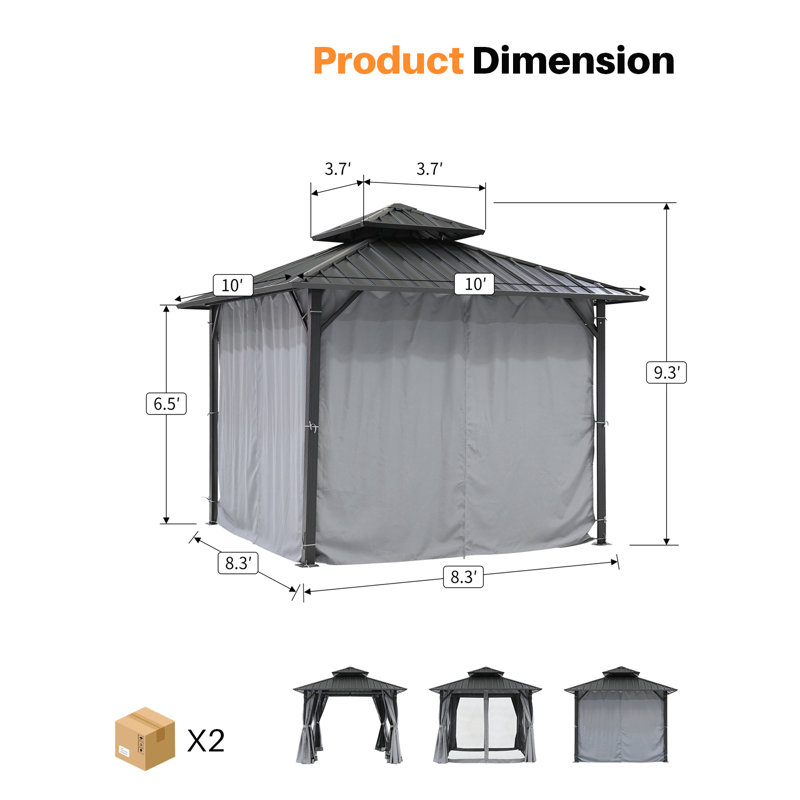 SeeHill Hardtop Gazebo, Outdoor Patio Gazebo, Aluminum Frame Patio Hardtop Gazebos with Netting and Curtain, Outdoor Patio Pergola with Double Steel Roofs for Deck, Lawns, Garden