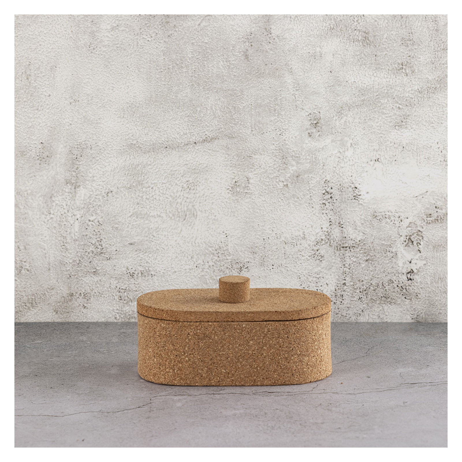 Oval Cork Box Sm, 3.75" H x 4.25" W x 7.75" D