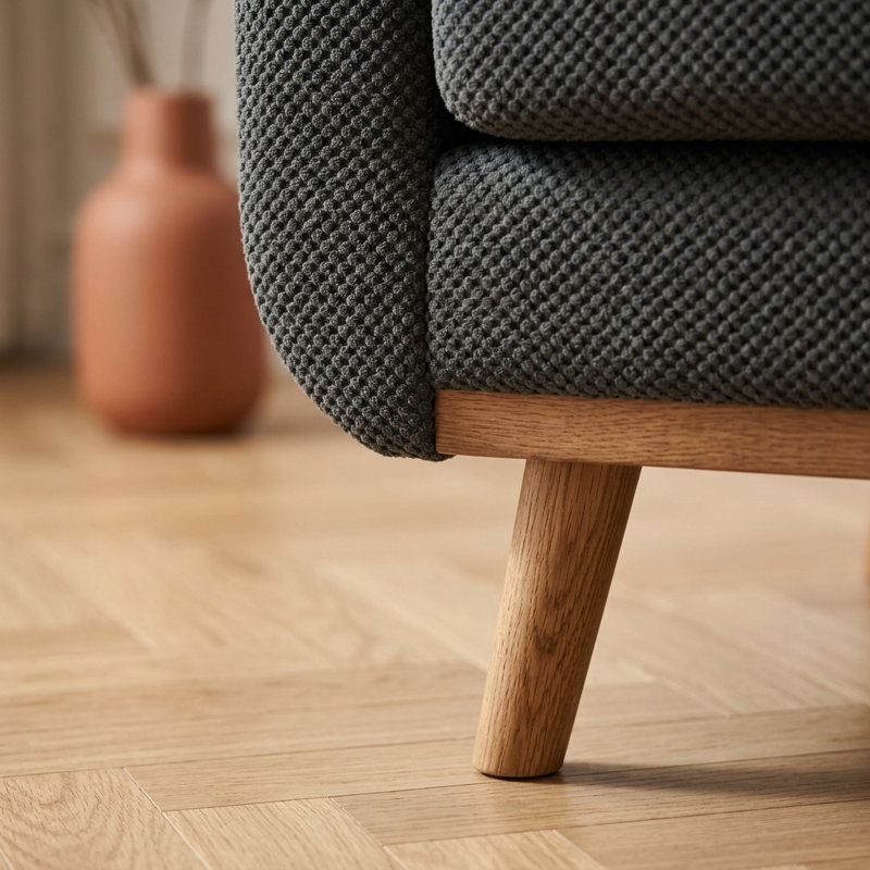 Canapé 65 pouces Mid-Century moderne à deux places en tissu nubby café | Design minimaliste, pieds en bois massif, coussins en mousse haute densité pour le salon et l’appartement