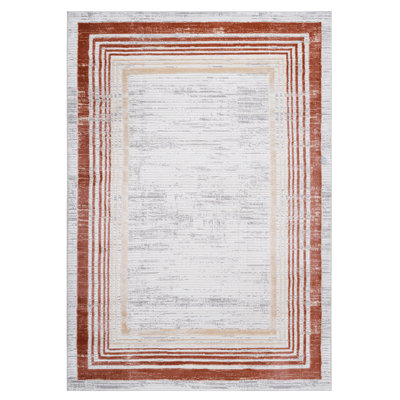 Loom & Luxe Collection 5X7 Brown/Ivory/Bordered Non-Shedding Living Room Bedroom Dining Home Office Stylish And Stain Resistant Area Rug