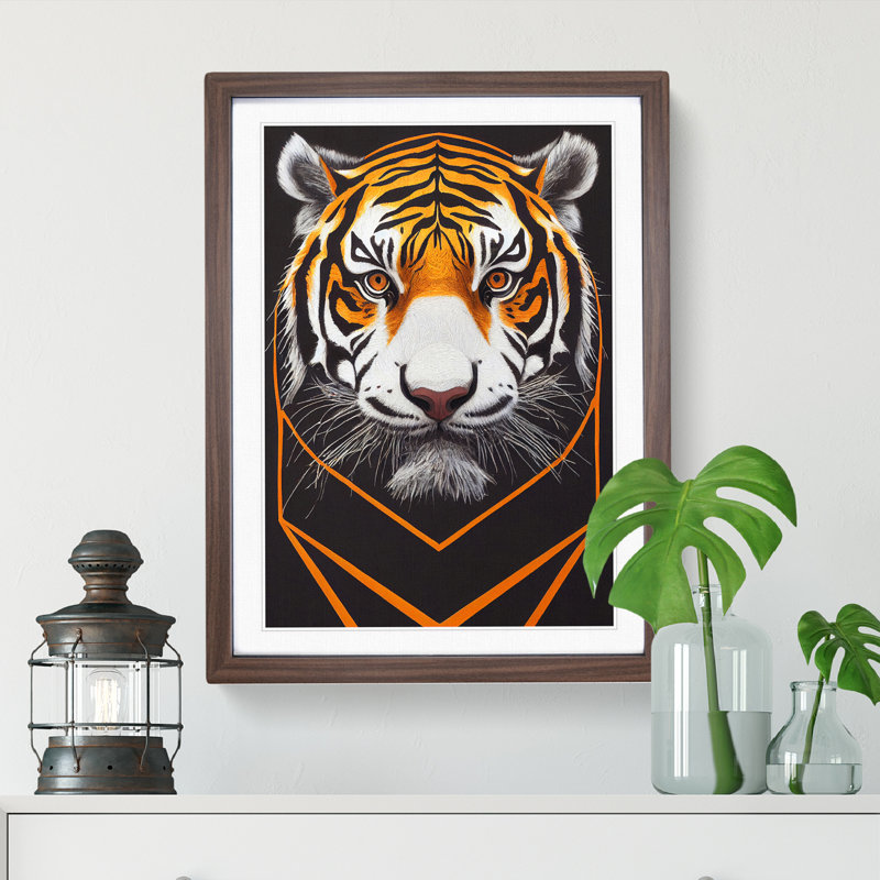 Futuristic Tiger No.2 Abstract - Single Picture Frame Print, Walnut, 34cm H x 25cm W x 2cm D