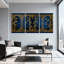Plantes et fleurs, ensemble de 3 reproductions d'art sur toile, fond bleu-1232550439