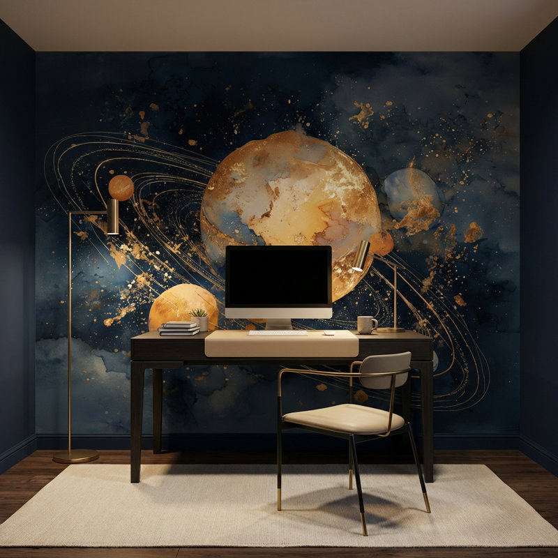 Cosmic Planets Wallpaper Celestial Abstract Wall Decor, Textured Non-Pasted, 160"x108"