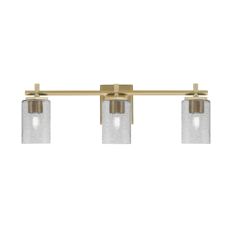Bar pour salle de bain Finola illustré avec verre fumé, H 8,5 po x l 25 po x P 6,25 po, Laiton New Age, 3 lumières