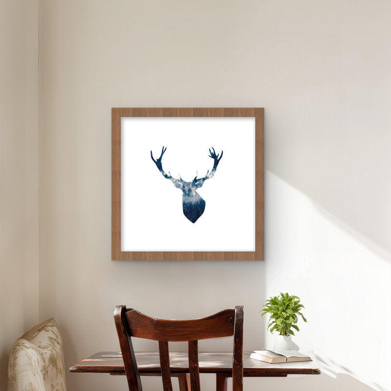 «Deer Head Landscape», reproduction encadrée avec passe-partout pour la décoration intérieure, H 16 po x l 16 po
