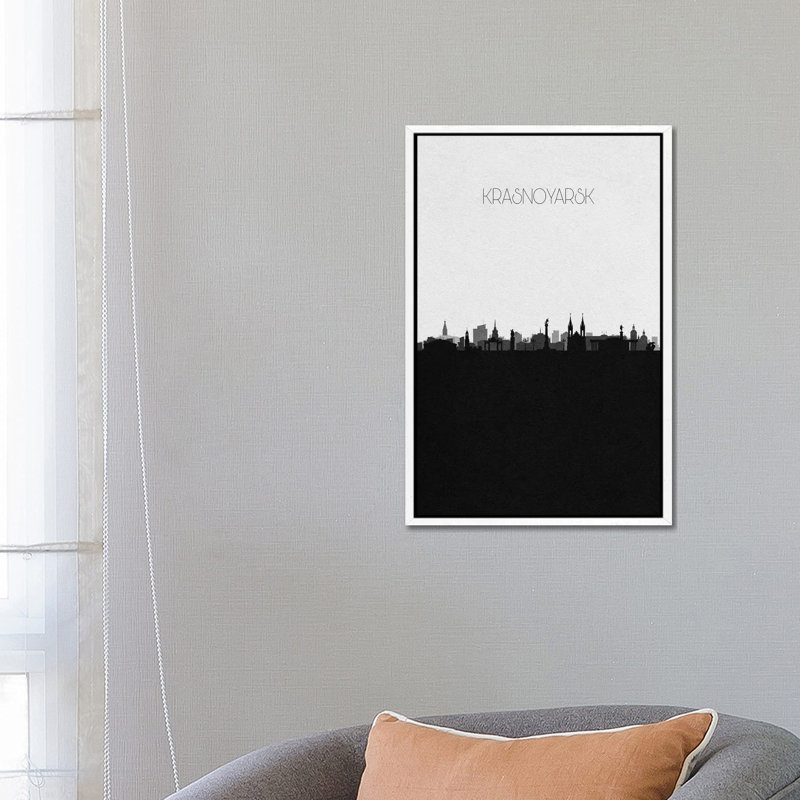 Krasnoyarsk, Russia City Skyline by Ayse Deniz Akerman - Print on Canvas, White Framed Canvas, 66.04 cm H x 45.72 cm W