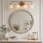 Miroir mural rond rond, miroir à cadre perlé en bois vieilli de 23,62 po pour hall d'entrée, salon, salle de bain, miroir décoratif de style maison de campagne
