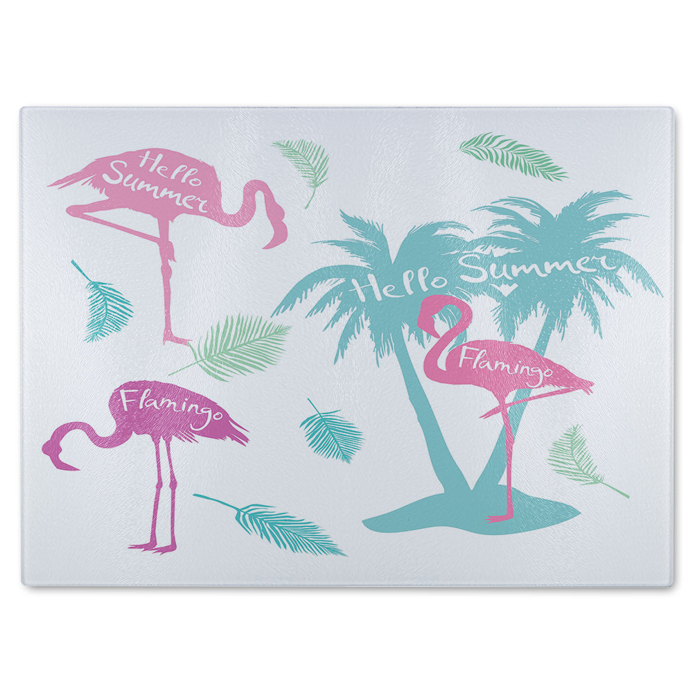 Palm & Flamingo Glass Chopping Board