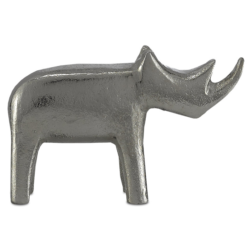 Kano Rhino Figurine, 7.75" H x 3" W x 11" D, Silver