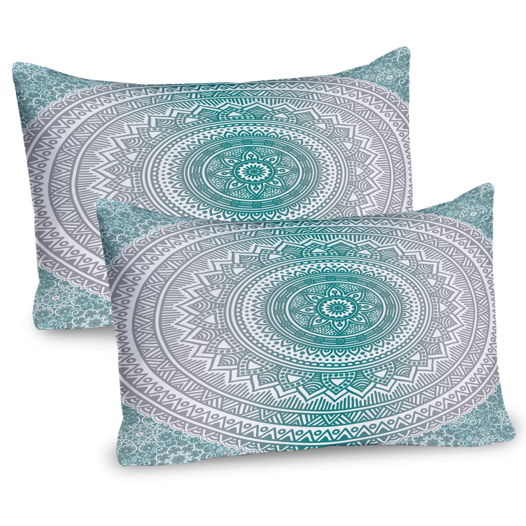 Kissenbezug Packung mit 2, Boho Meditation Art Work, Grau Teal