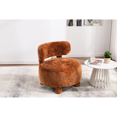 Chaise d'appoint en tissu de fourrure kaki avec pieds courbés et en bois massif pour la chambre à coucher ou le salon - siège rembourré de 13 pouces, capacité de 250 lb, entretien simple, installation facile par une personne