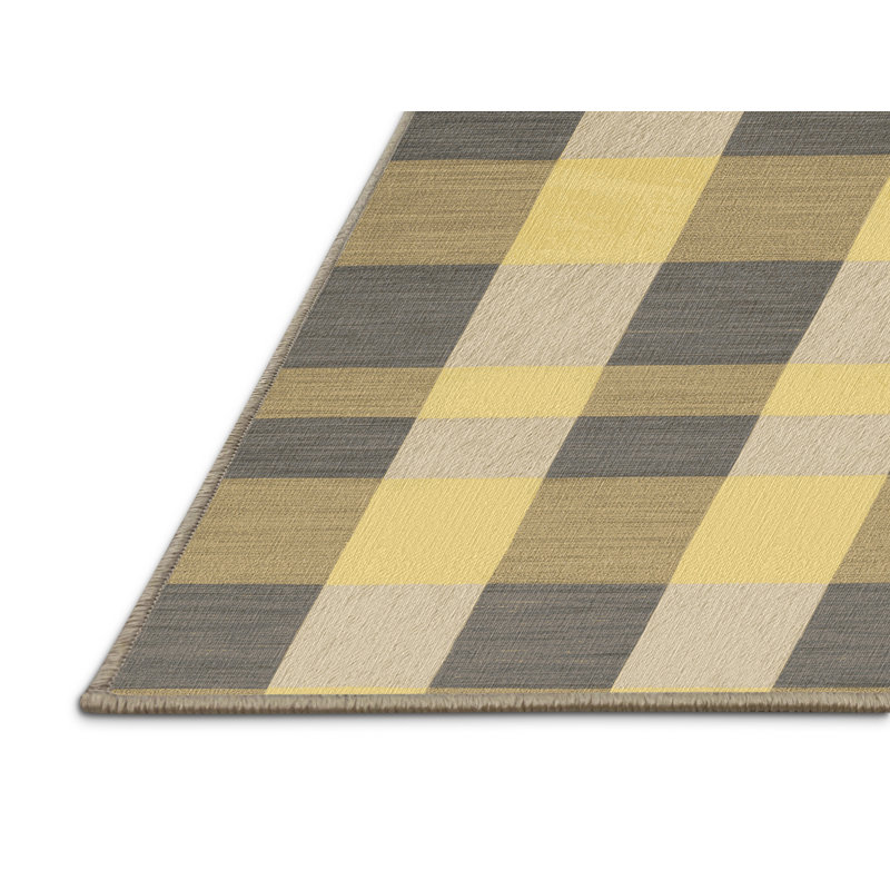 Machine Washable Checkered Brown Area Rug, Round 8'