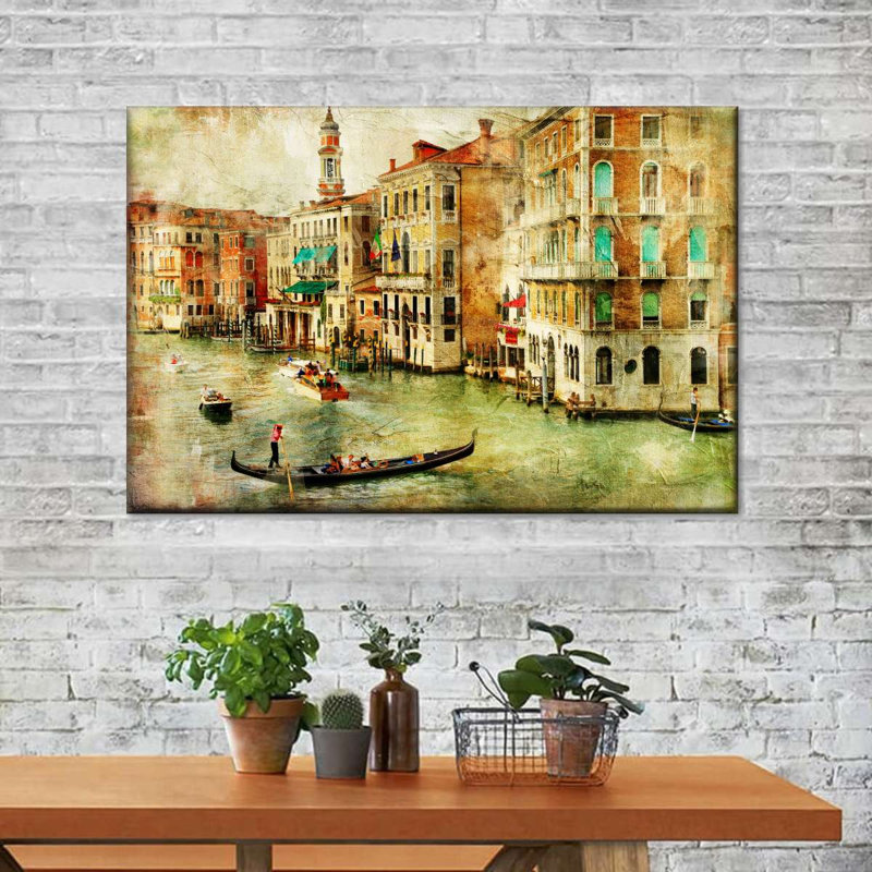 Impression sur toile rétro de Venise, H 26 po x l 39 po x P 1,25 po