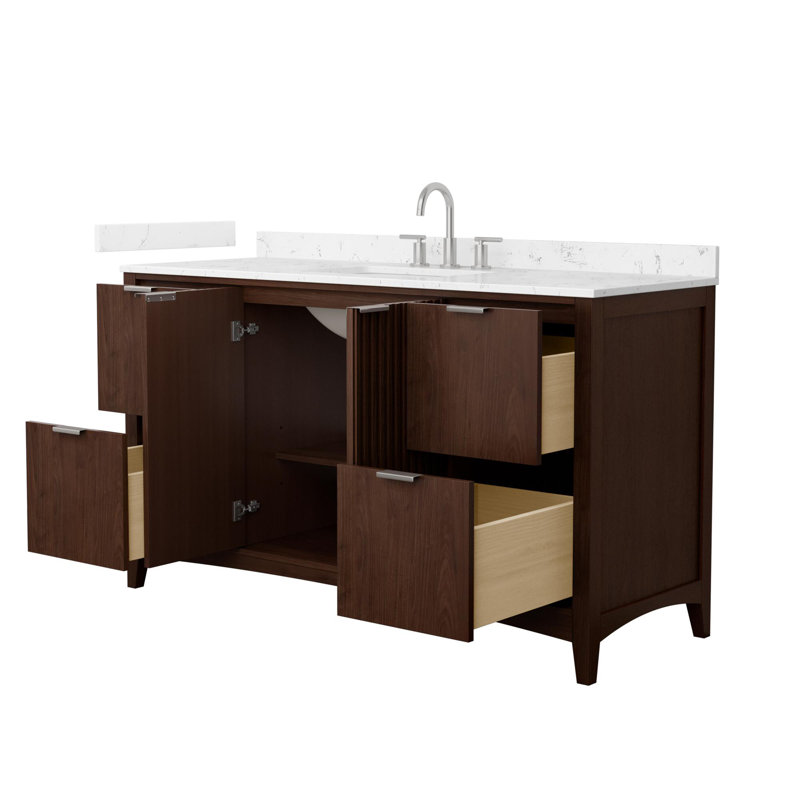 Palmilla 48" Freestanding Single Bathroom Vanity with Cultured Marble Top, Brown / Brushed Gold, 60", Carrara Cultured Marble