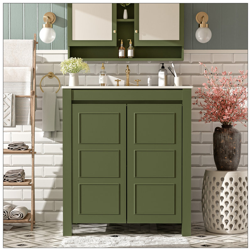 Meuble-lavabo pour salle de bain, Vert olive