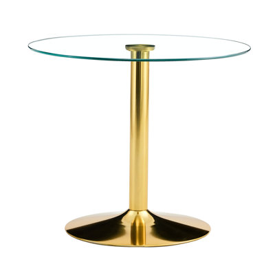 Table de salle à manger ronde de 35 po en verre trempé avec pieds en métal doré, rehausse l'esthétique de votre plateau à pieds de 35 po et ajoute une allure élégante à la pièce