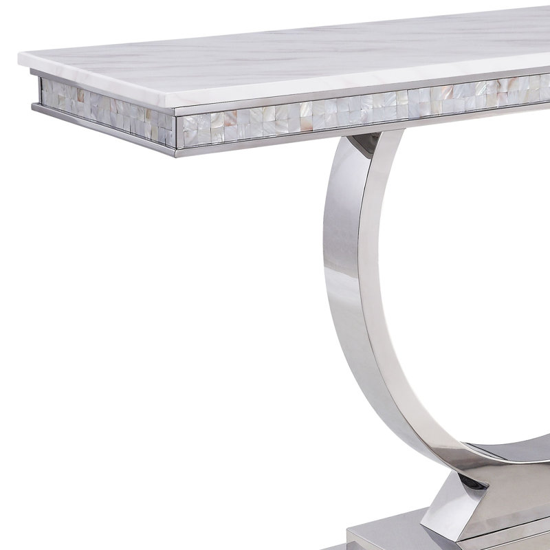 Console Merrick avec plateau en faux marbre et structure en acier