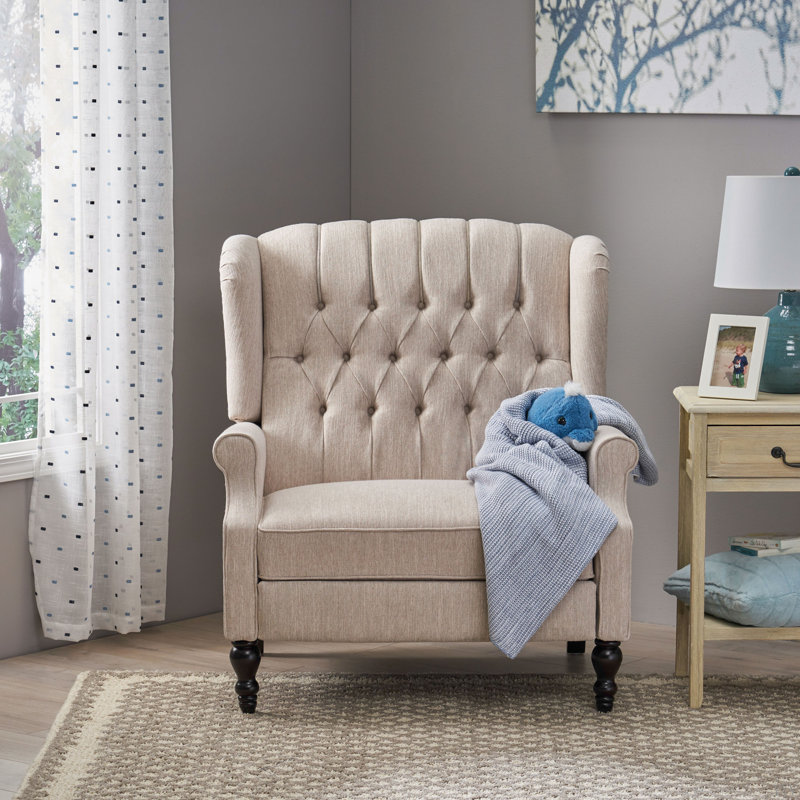 Alta Traditional 28.5" Wide Manual Wingback Recliner Chair, Light Beige, 41'' H x 37.75'' W x 33.25'' D