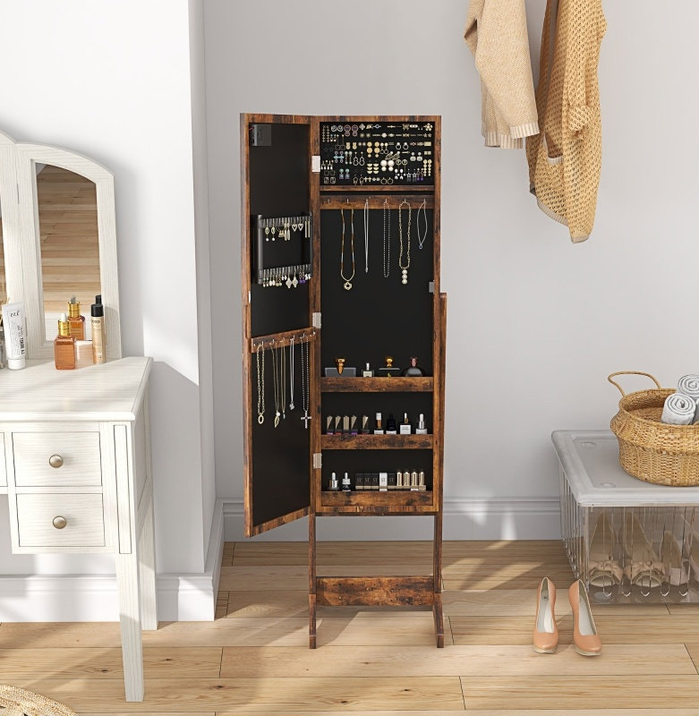 Freestanding Jewelry Armoire, Rustic Brown