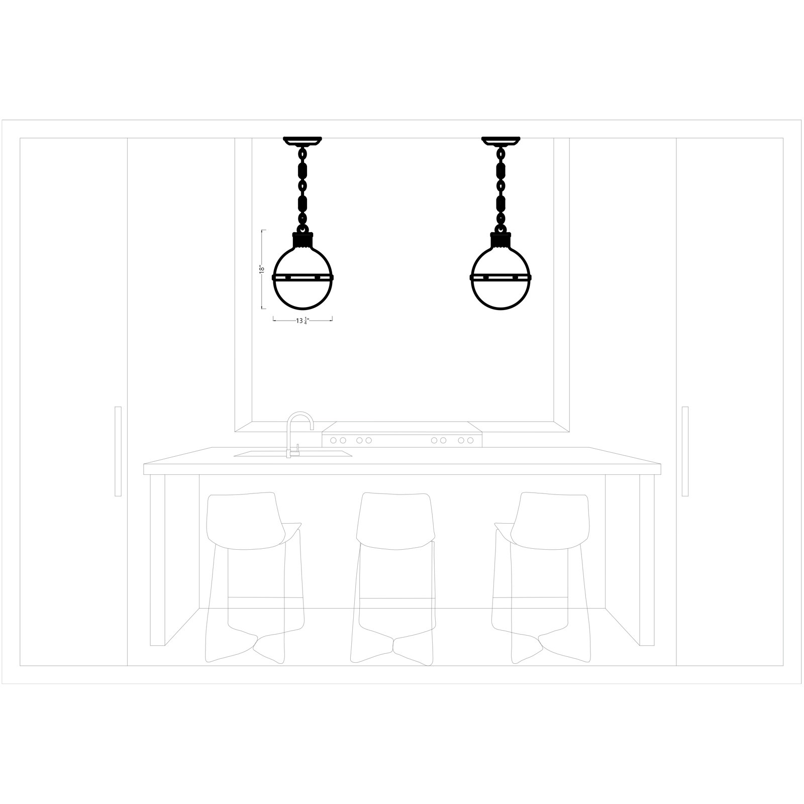 Geoffrey 1 - Light Unique Globe Pendant, No , Brushed Nickel, 18" H x 13.25" W x 13.25" D